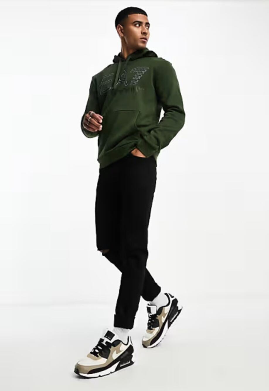 NWT EA7 Emporio Armani Mens Green Outline Logo Hoodie Sweatshirt Size XXL $165